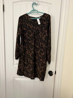 GAP Brown and Black Leopard Print Long Sleeve Dress